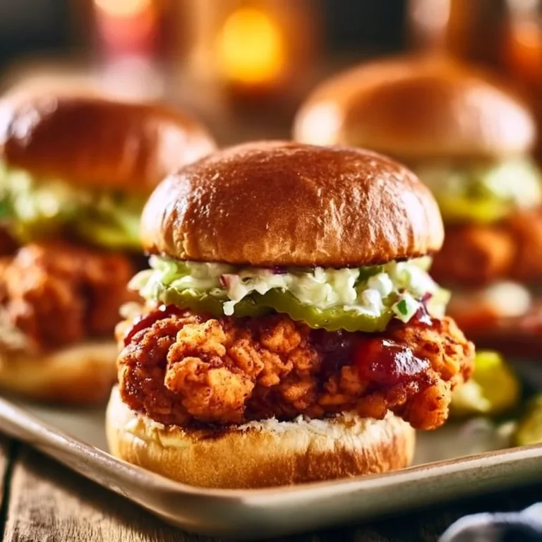 Nashville hot chicken sandwich with spicy sauce and pickles on a bun