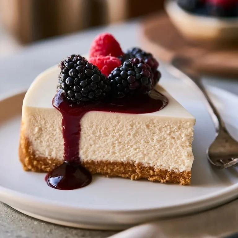Creamy no bake cheesecake topped with fresh fruit and mint