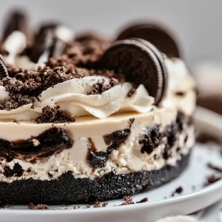 Delicious homemade OREO cheesecake slice with chocolate crust and creamy filling