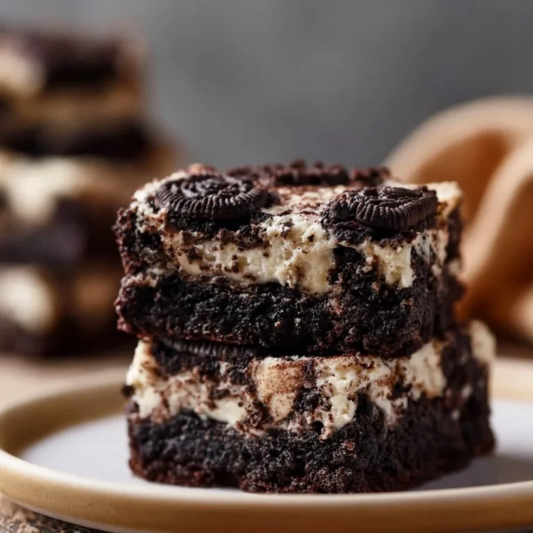 Delicious Oreo Cheesecake Brownies with a creamy topping and cookie crust