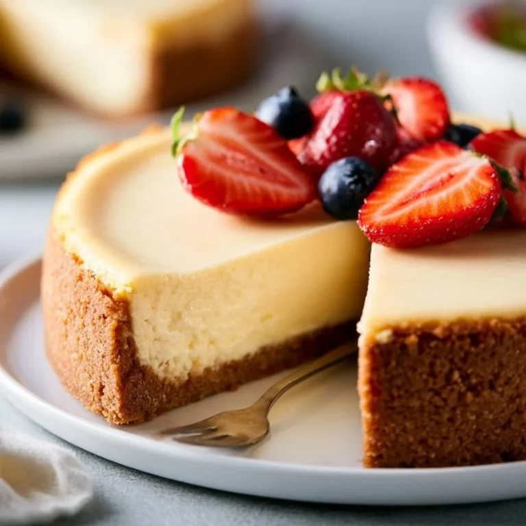 Original American cheesecake with a cookie crust ready to serve