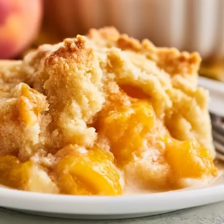 Peach cobbler with cake mix served in a dessert bowl