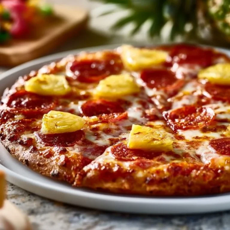 Delicious Pepperoni Pineapple Pizza with fresh toppings and melted cheese