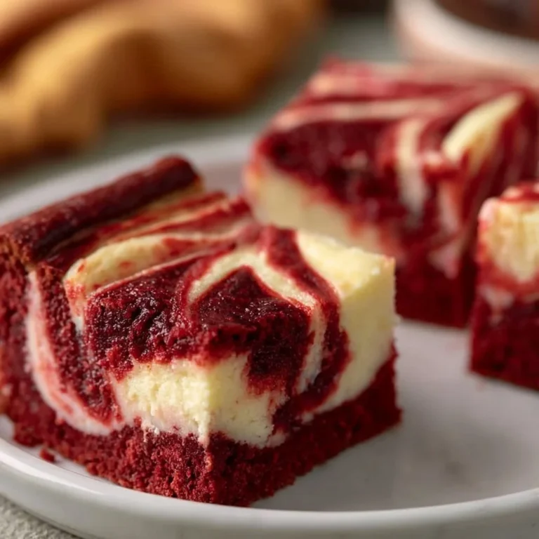 Delicious red velvet cheesecake brownies topped with creamy frosting