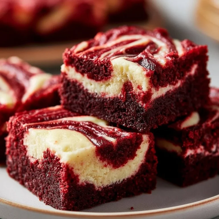 Delicious red velvet cheesecake brownies with creamy frosting on top