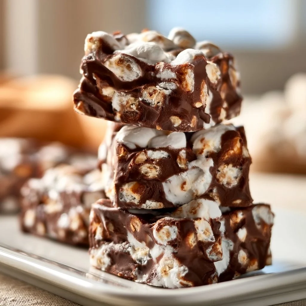 Delicious homemade Rocky Road Candy with chocolate, nuts, and marshmallows.