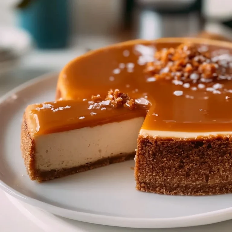 Delicious salted caramel cheesecake topped with drizzled caramel sauce