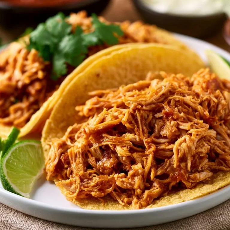 Delicious shredded chicken tacos served with fresh toppings