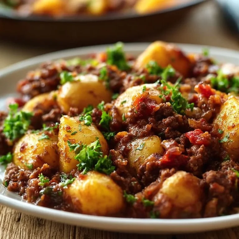Skillet Ground Beef and Potatoes Dinner plate with flavorful ingredients