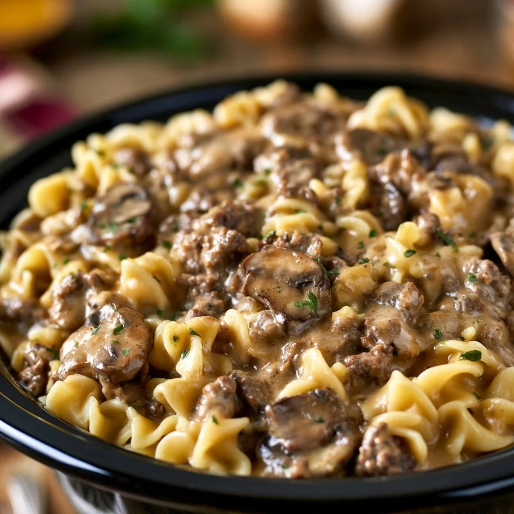 Slow Cooker 5-Ingredient Hamburger Stroganoff