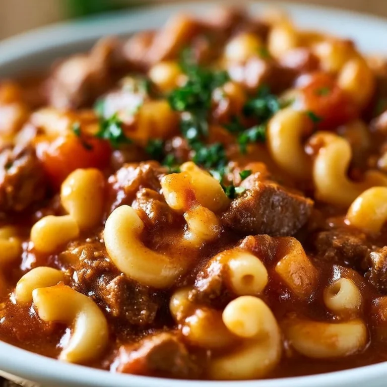 Bowl of Southern Style Goulash with pasta, meat, and veggies