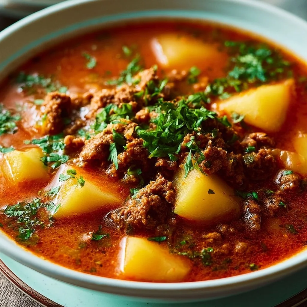 Spicy Mexican Ground Beef Potato Soup - flirtyfood