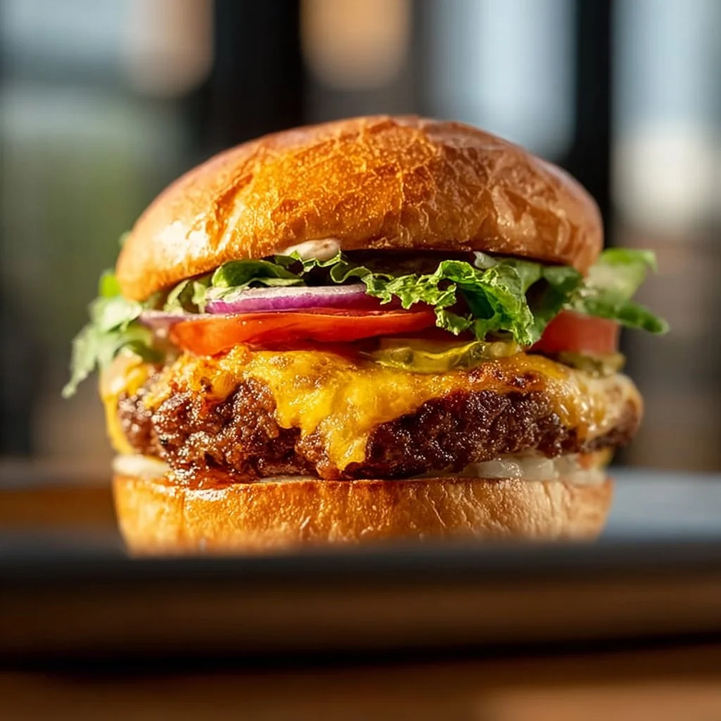 Spicy Nashville Smash Burger with toppings on a plate