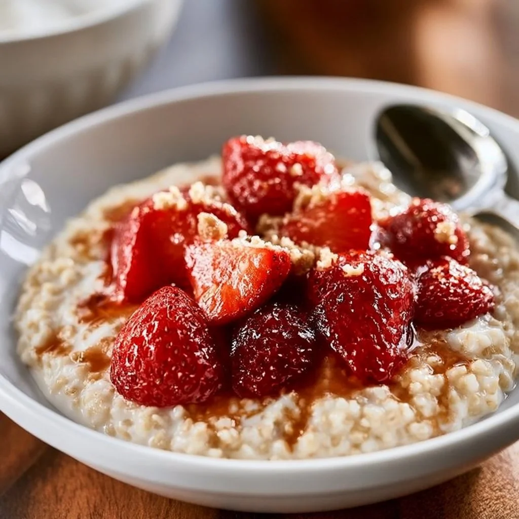 Steel Cut Oatmeal with Maple Roasted Strawberries