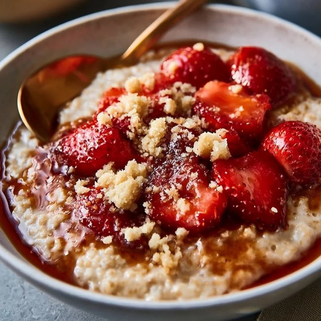 Steel Cut Oatmeal with Maple Roasted Strawberries