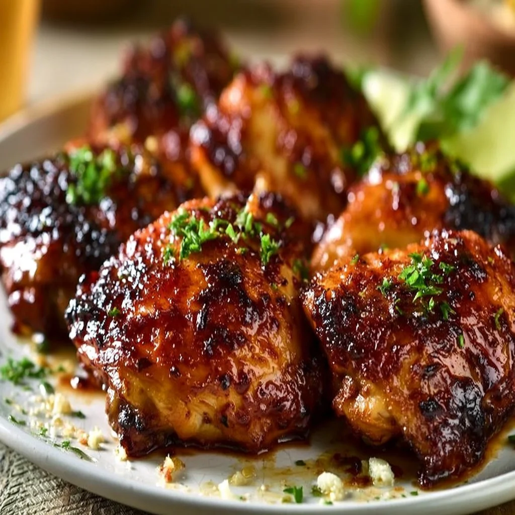 Sticky Ancho Chili BBQ Glazed Chicken Thighs