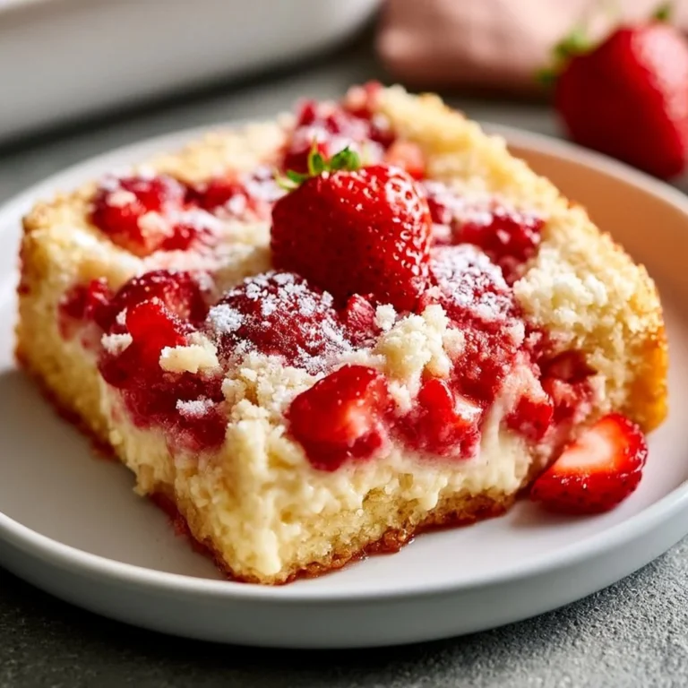 Delicious Strawberry Cheesecake Dump Cake served on a plate