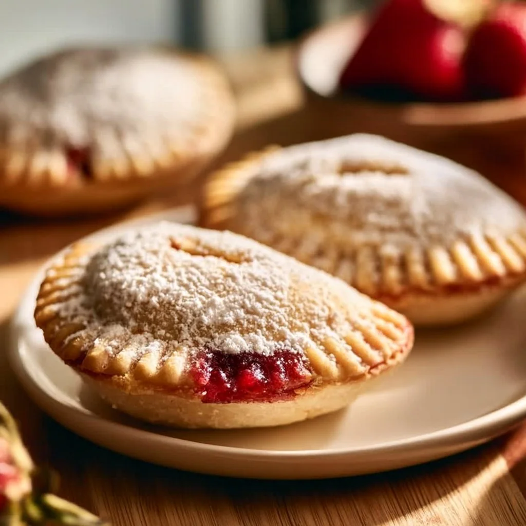 Freshly baked strawberry hand pies with flaky crust and berry filling