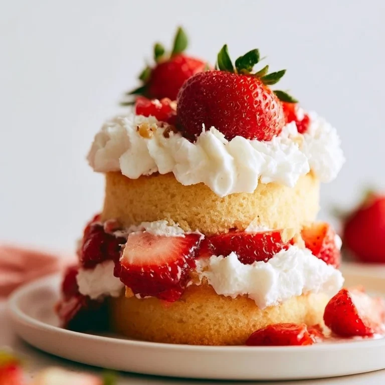 Delicious Strawberry Shortcake topped with fresh strawberries and whipped cream