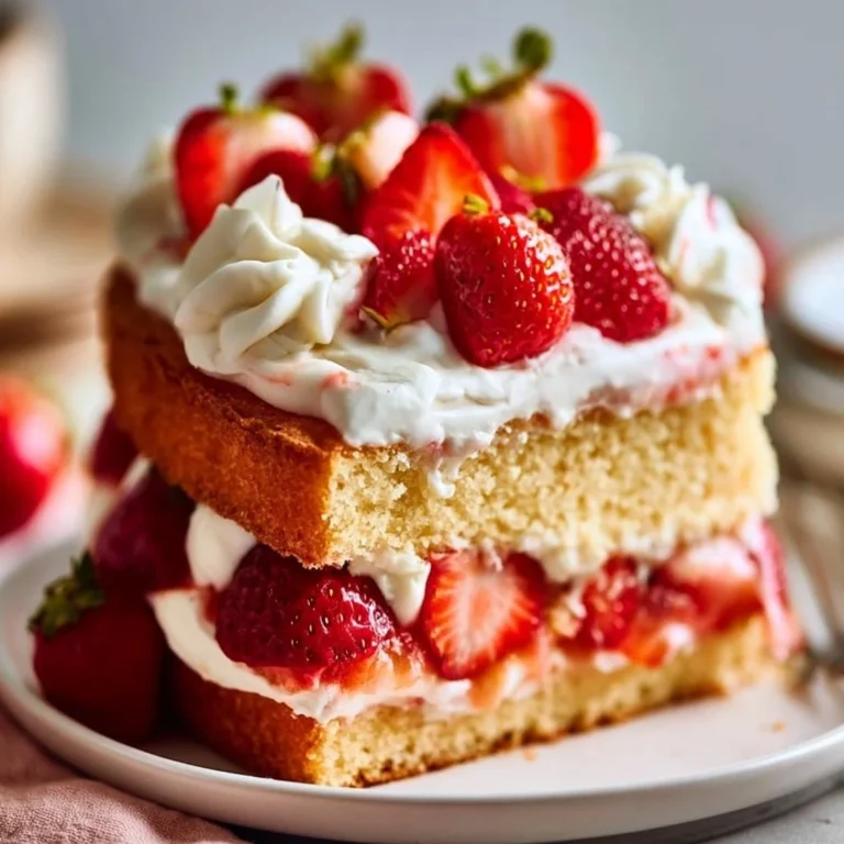 Delicious Strawberry Shortcake Layer Cake with fresh strawberries and whipped cream