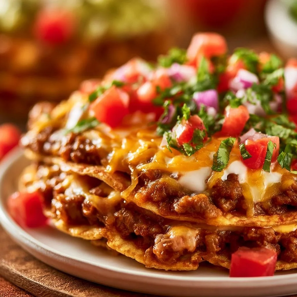 Taco Bell Mexican Pizza topped with cheese, tomatoes, and seasonings.