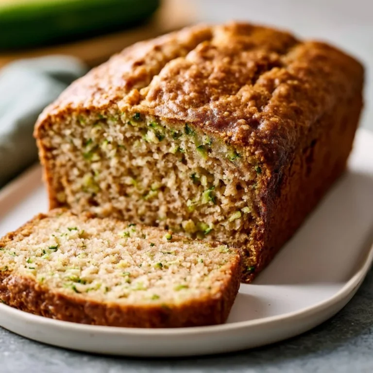 Delicious homemade zucchini bread sliced on a wooden table