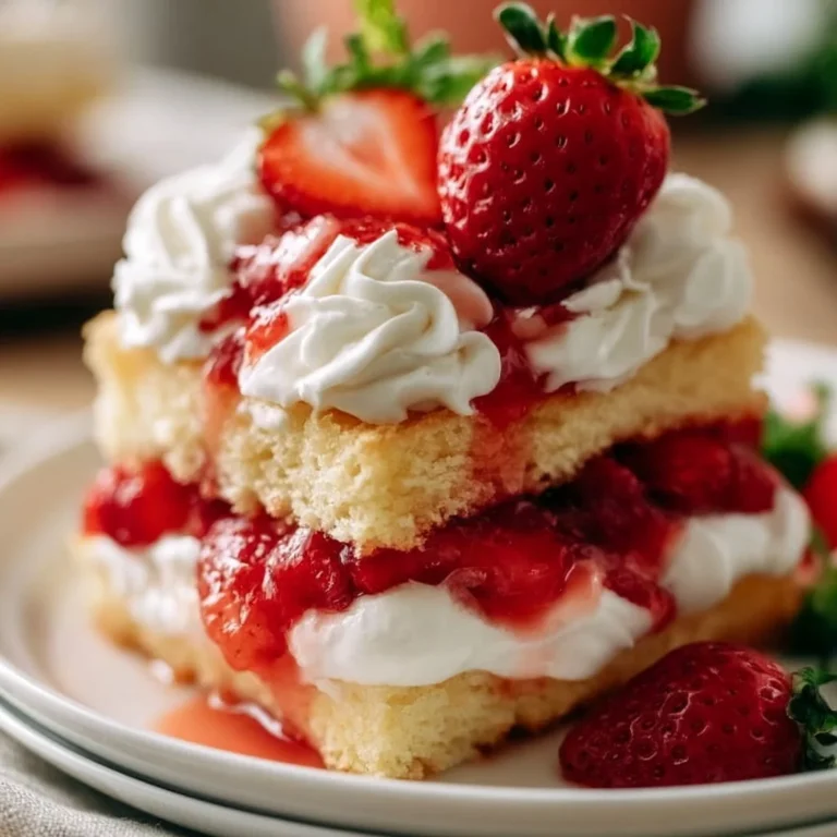Delicious strawberry shortcake with fresh strawberries and whipped cream.