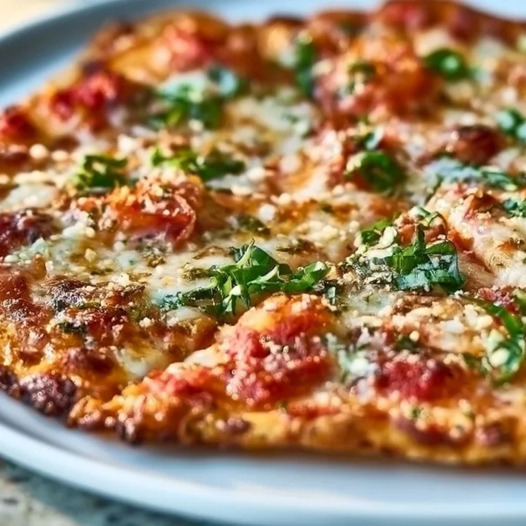 Homemade thin-crust pizza sliced and topped with fresh ingredients
