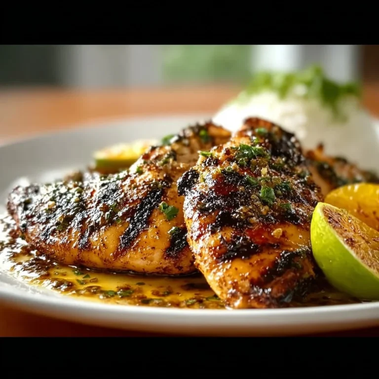 Tropical Citrus Grilled Chicken with vibrant tropical fruits and herbs
