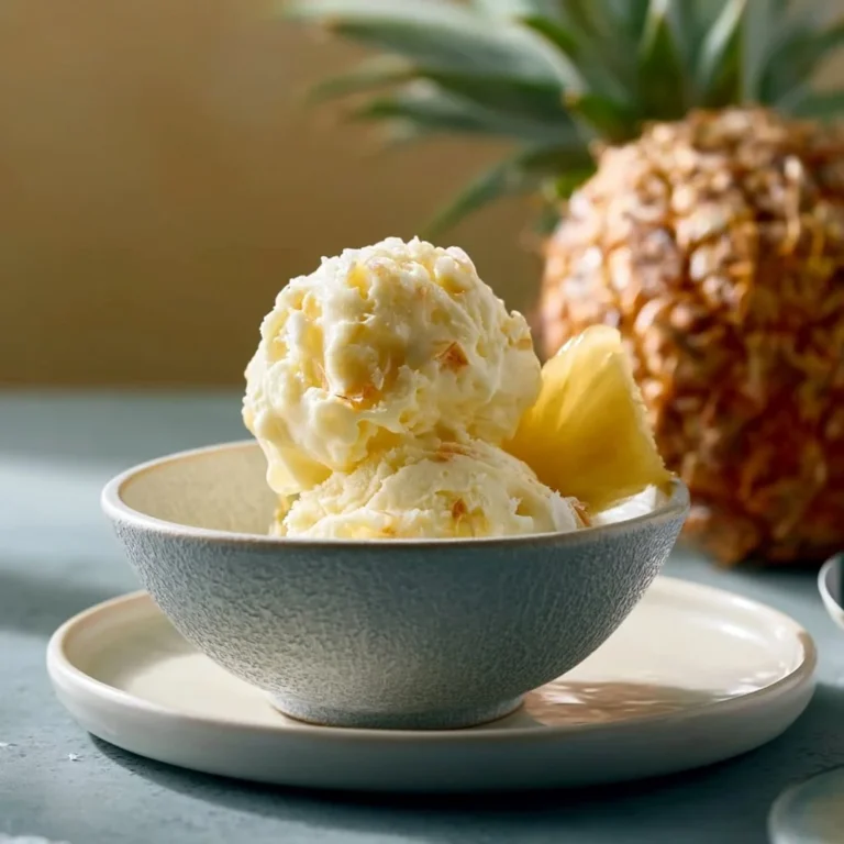 Delicious Vegan Pineapple Coconut Ice Cream in a bowl topped with tropical fruits.