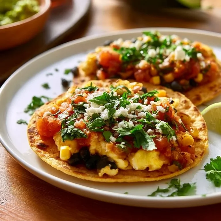 Warm corn tortilla served with fresh toppings for breakfast