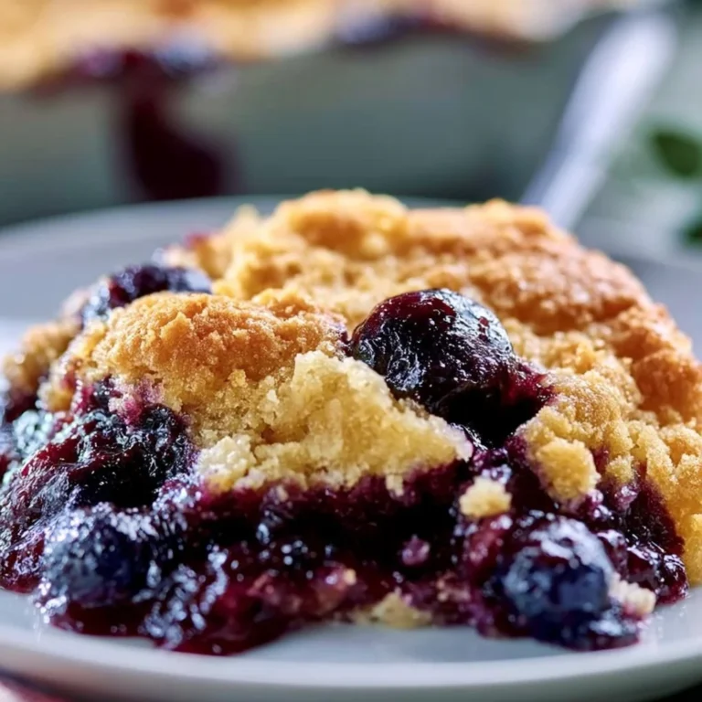 Delicious homemade blueberry cobbler dessert in a baking dish