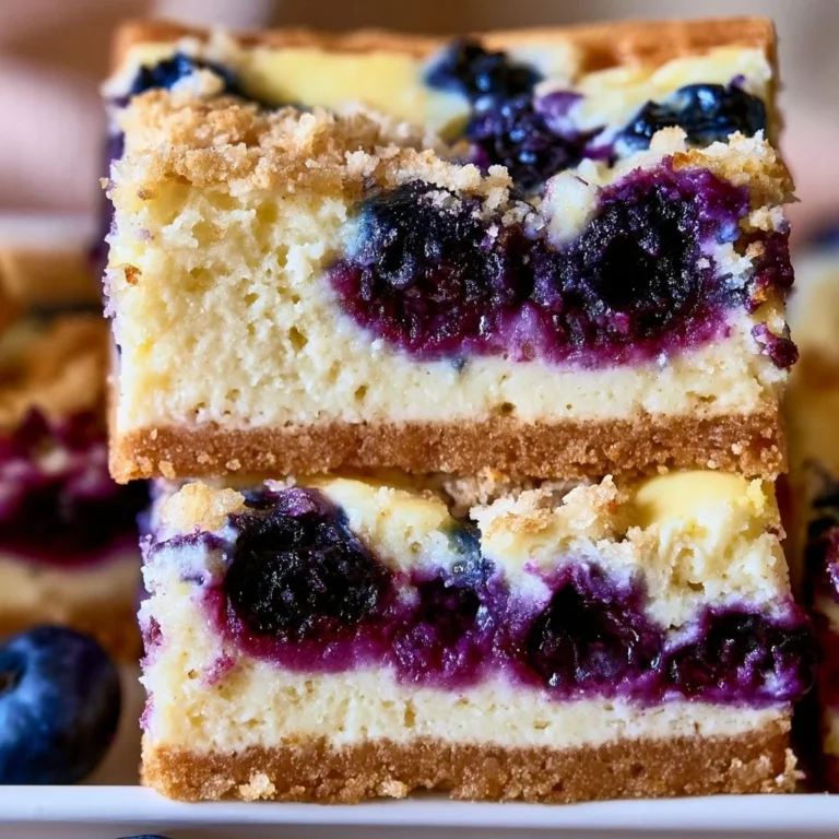 Blueberry lemon cheesecake bars on a white plate with fresh blueberries