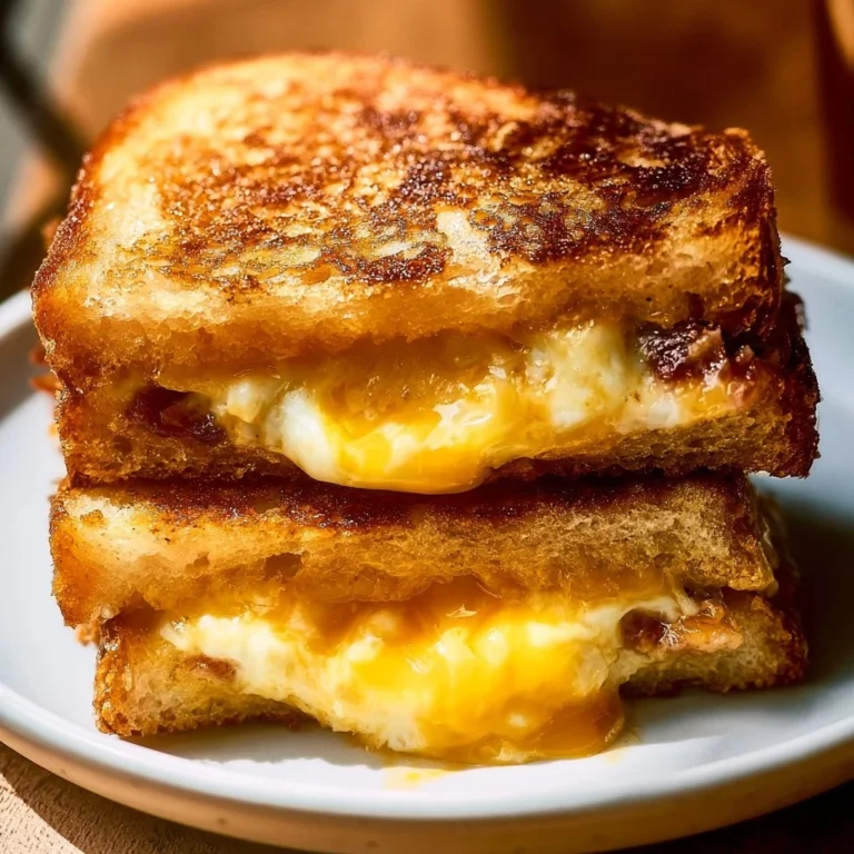 Delicious breakfast grilled cheese sandwich with melted cheese and crispy bread.