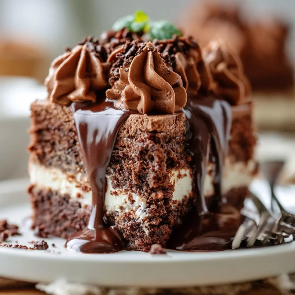 Delicious Brownie Refrigerator Cake dessert, rich and creamy, no-bake recipe