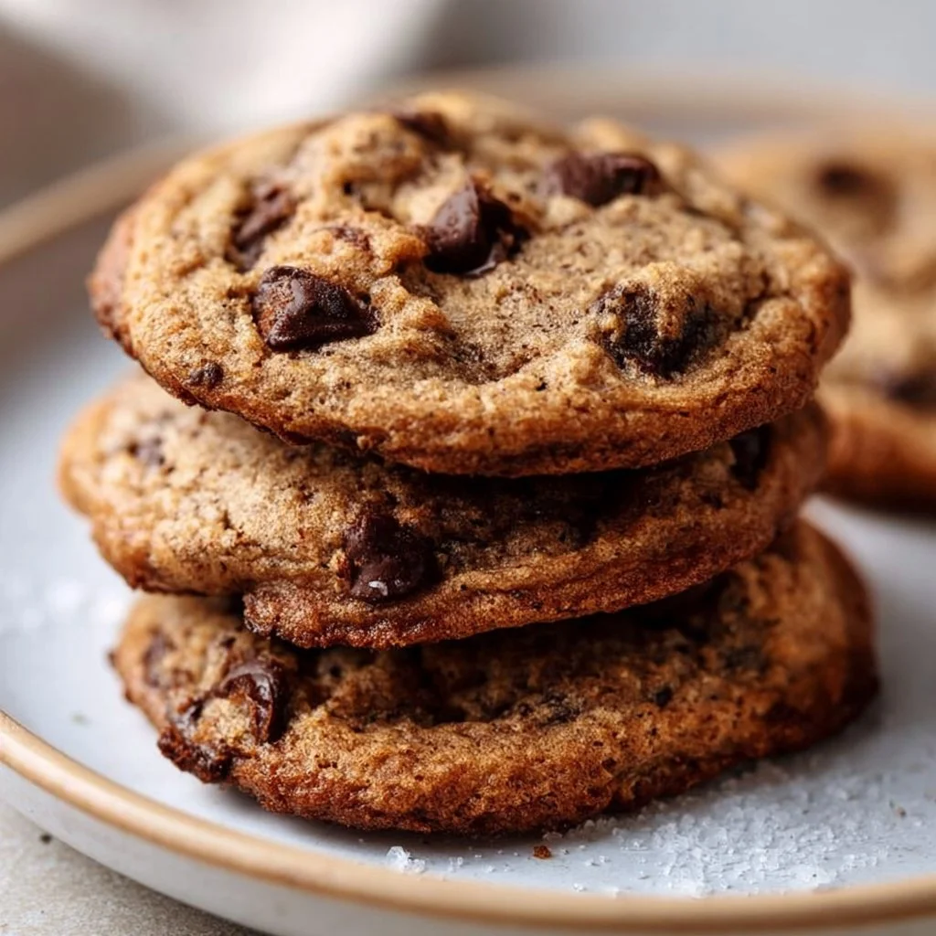Chewy banana bread chocolate chip cookies on a plate, ready to enjoy