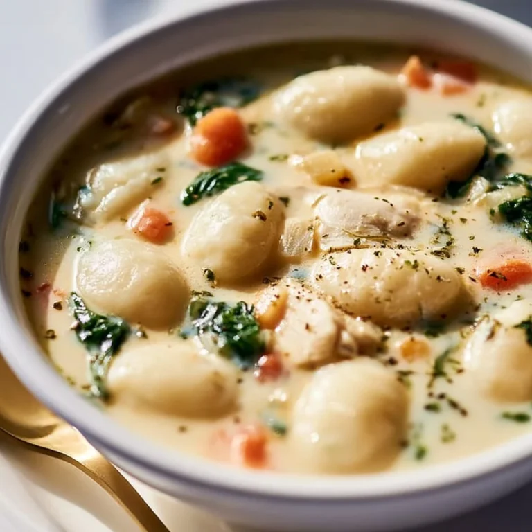 Bowl of Chicken Gnocchi Soup with rich broth and fresh ingredients
