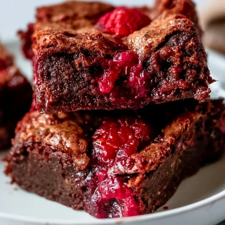 Delicious homemade chocolate raspberry brownies with a rich chocolate layer