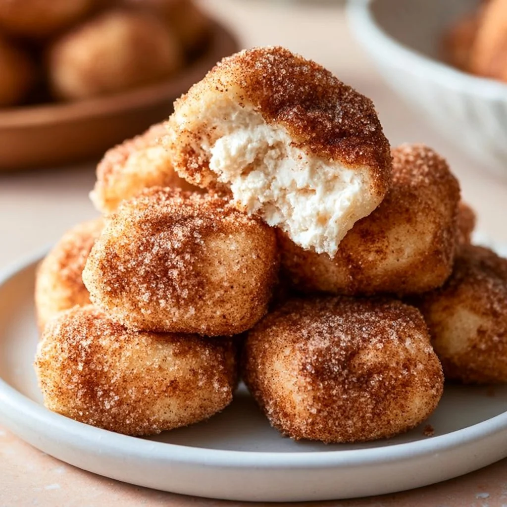 Delicious Cinnamon Cream Cheese Bites topped with cinnamon sugar.