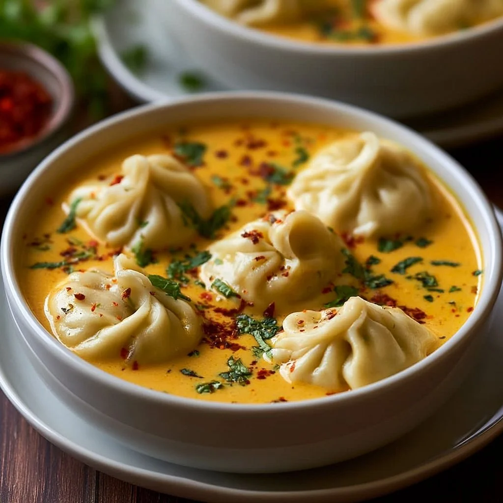 Coconut Curry Soup Dumplings, a flavorful fusion dish presented in a bowl