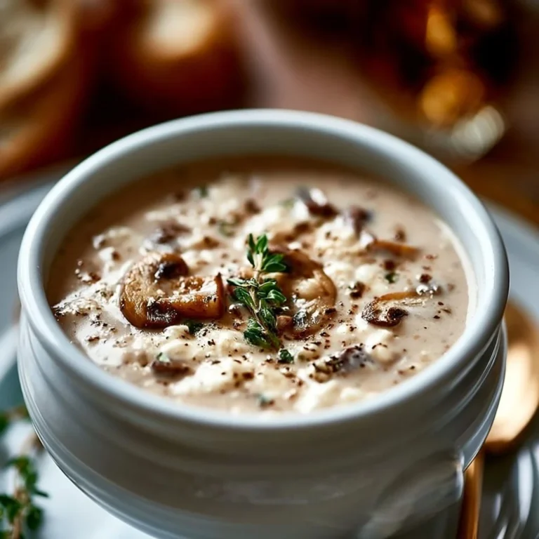 Delicious Cottage Cheese Mushroom Soup in a bowl garnished with herbs