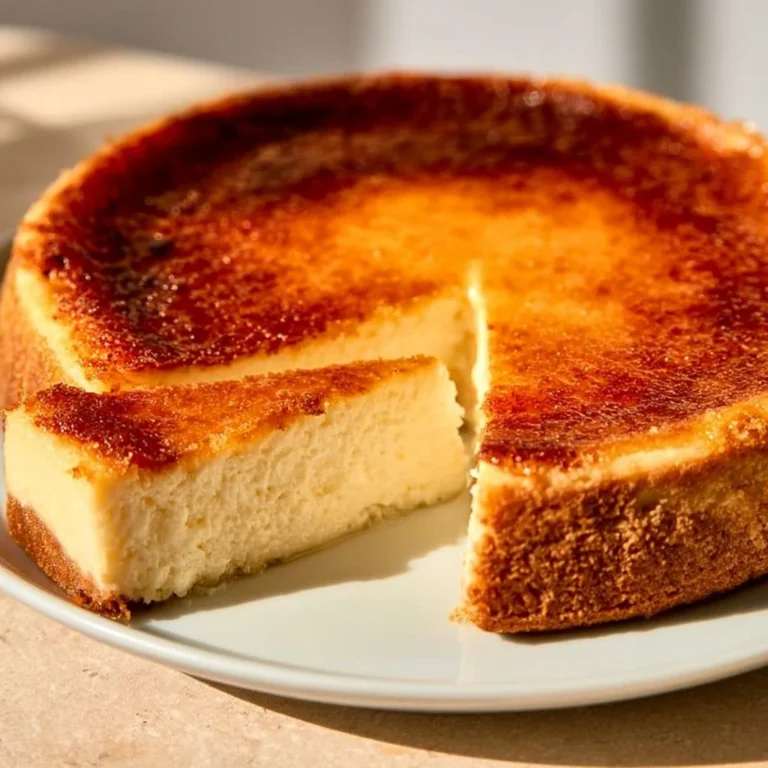 Delicious Crème Brûlée Cheesecake with caramelized sugar crust on top