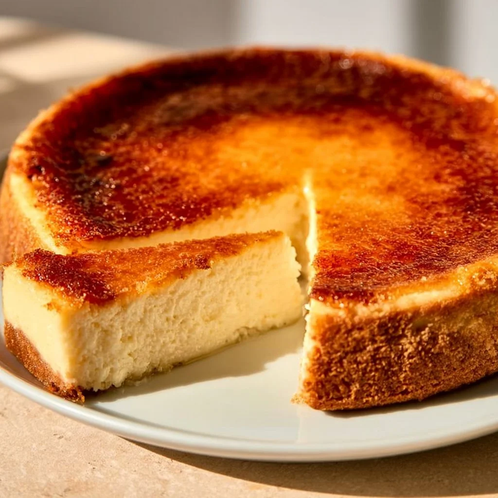 Delicious Crème Brûlée Cheesecake with caramelized sugar crust on top