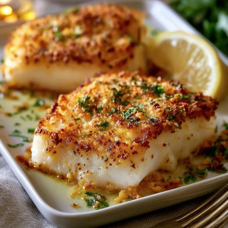 Crispy Baked Cod Delight served with lemon and herbs