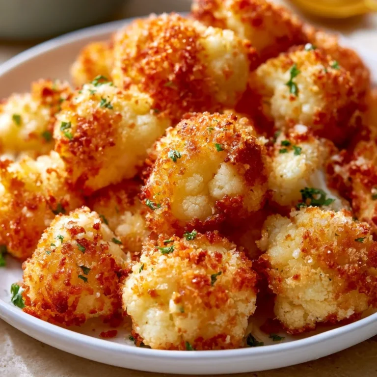 Crispy Parmesan Cauliflower Bites served in a bowl with fresh herbs.