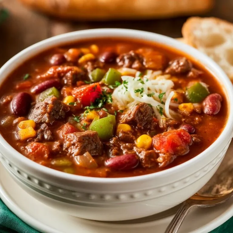 Delicious Crockpot Cowboy Soup served in a bowl, featuring beans, corn, and spices.