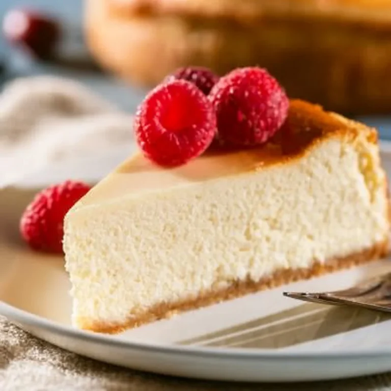 Slice of crustless New York cheesecake topped with fresh berries