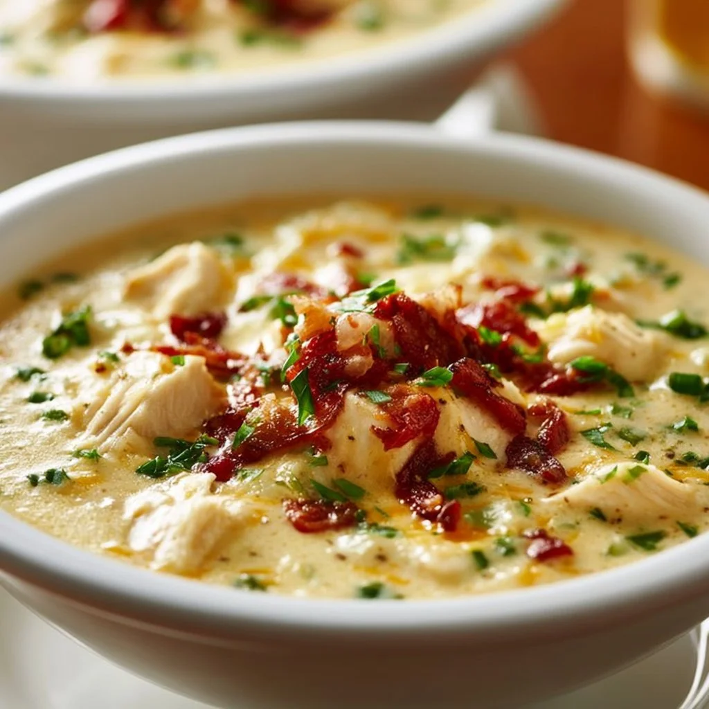 Bowl of delicious Crack Chicken Soup garnished with herbs