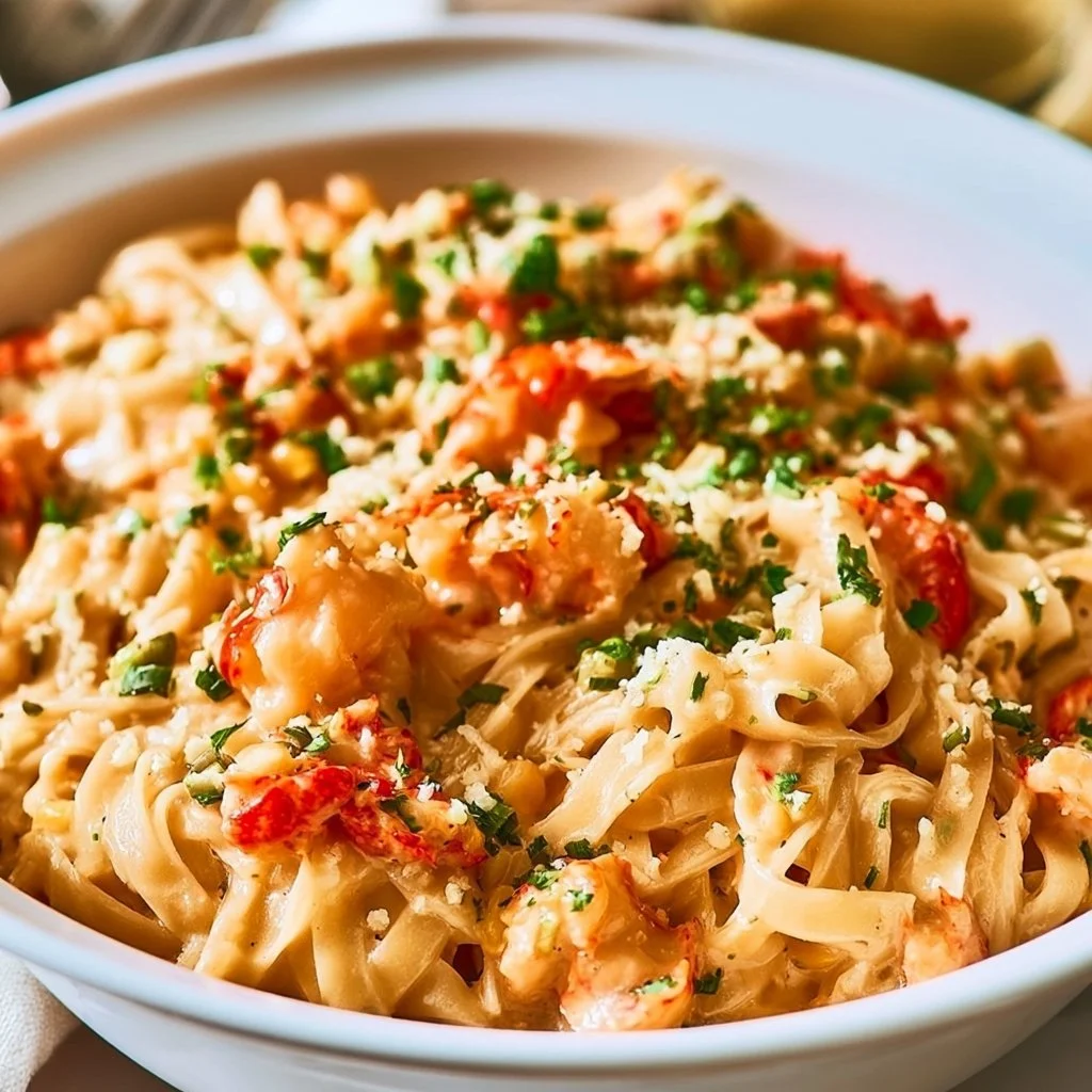 Delicious and creamy easy crawfish pasta served in a bowl with herbs on top.