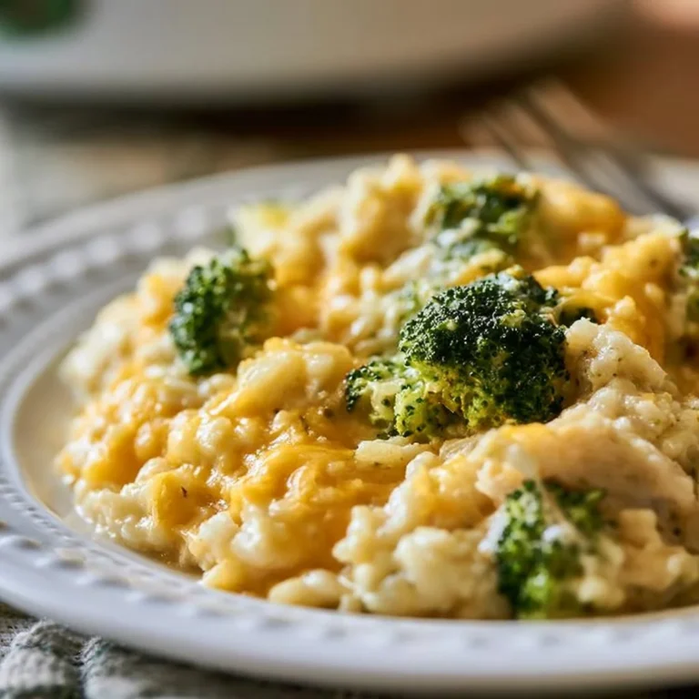 Crockpot cheesy chicken with broccoli and rice dish
